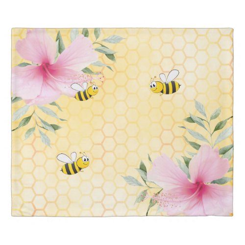 Bee Happy bumble bees yellow honeycomb sweet Duvet Cover