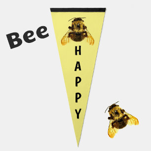 Bee Happy BumbleBee photographic Pennant Flag