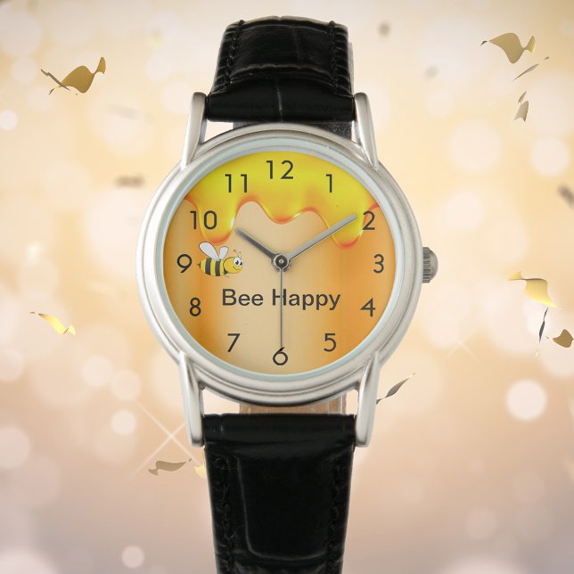 Bee happy bumblebees gold honey drips motivational watch (Creator Uploaded)