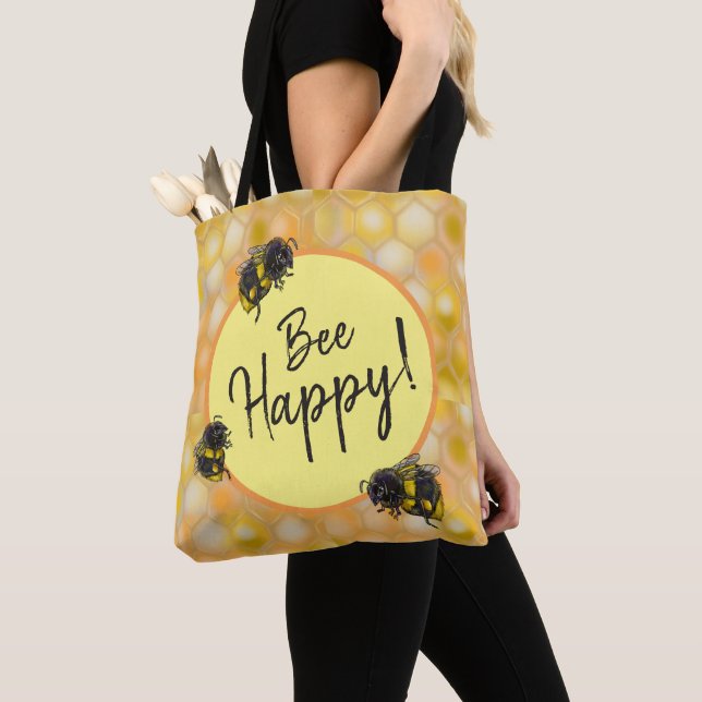 Bee Happy! Bumblebees Tote Bag (Close Up)