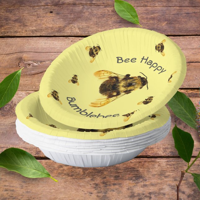 Bee Happy Bumblebees Yellow Paper Bowls (Creator Uploaded)
