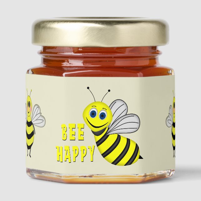 BEE HAPPY Cartoon Honeybee Honey Jar Favors (Front)