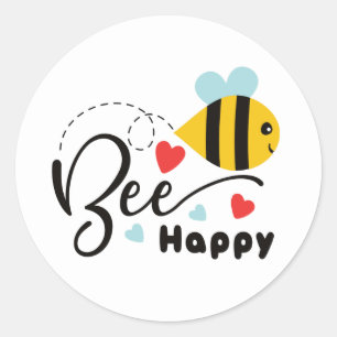 Bee Happy Classic Round Sticker