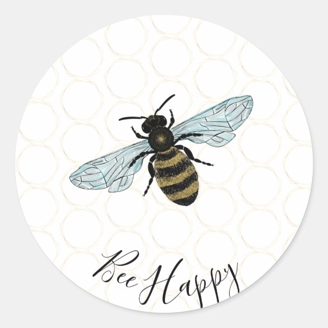 Bee Happy  Classic Round Sticker (Front)