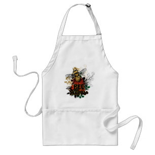 Bee Happy Colorful Bee and Flowers Adult Apron