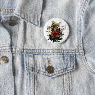 Bee Happy Colorful Bee and Flowers Button