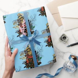 Bee Happy Colorful Bee and Flowers Wrapping Paper