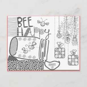 Bee Happy Coloring Postcard