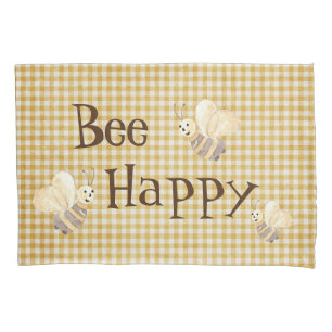 Bee Happy Country Pattern Watercolor Pillow Case