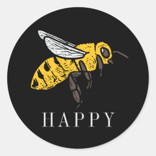 Bee Happy Custom Insect Illustration Classic Round Sticker