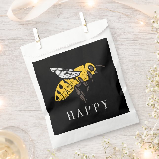 Bee Happy Custom Insect Illustration Favor Bag (Clipped)
