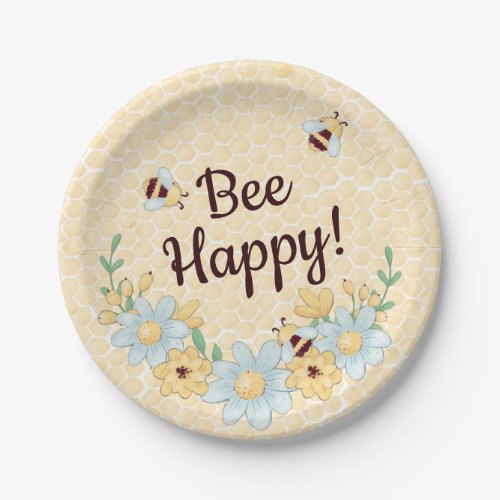 Bee Happy Cute Bee Paper Plates