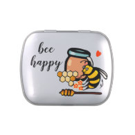 Bee happy cute bees word art candy tin