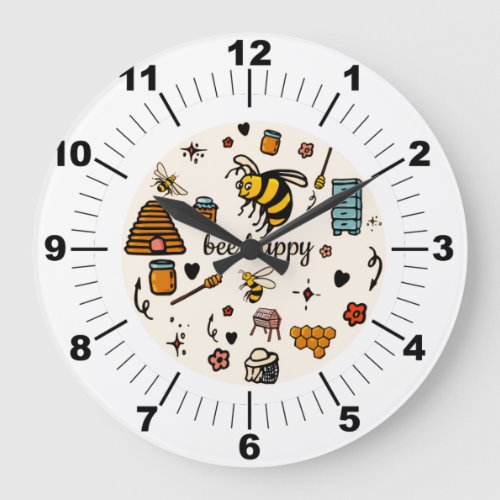 Bee happy cute bees word art large clock