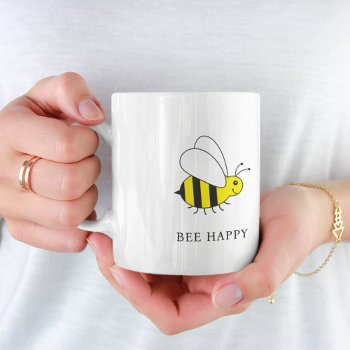 Bee Happy Cute Bumble Bee Coffee Mug by DoodleDeDoo at Zazzle