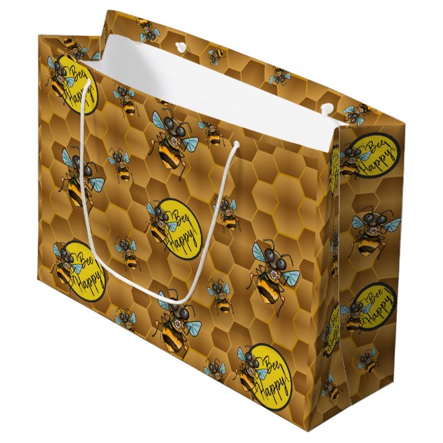 Bee Happy! Cute Honey Bee  Large Gift Bag (Front Angled)