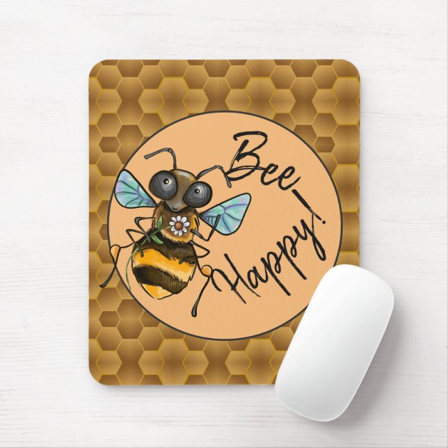 Bee Happy!  Cute Honey Bee Mouse Pad (With Mouse)