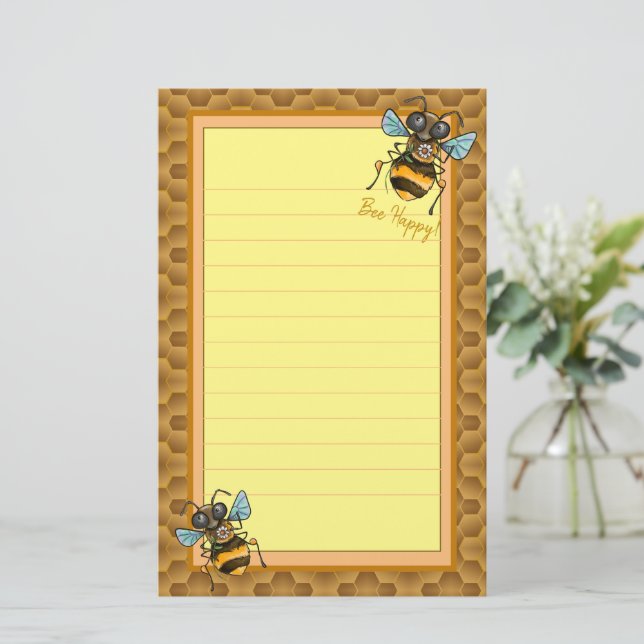 Bee Happy!  Cute Honey Bee Stationery (Standing Front)