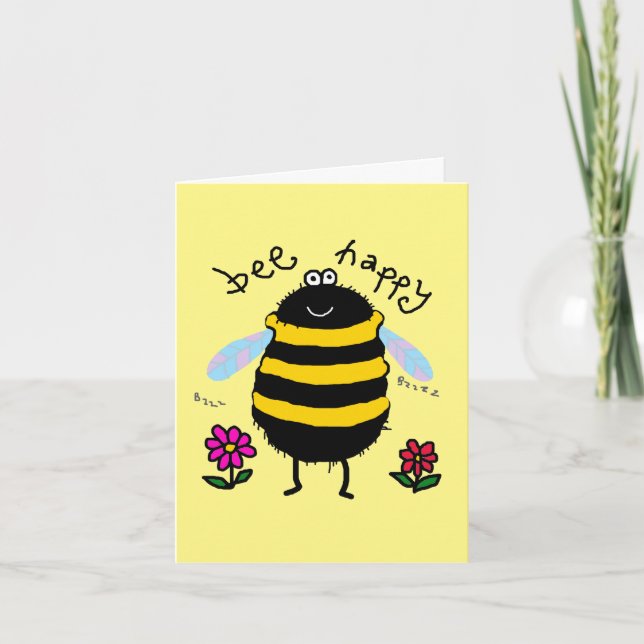 Bee Happy Cute Personalised Card (Front)