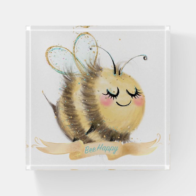 Bee Happy Desk Paperweight (Front)