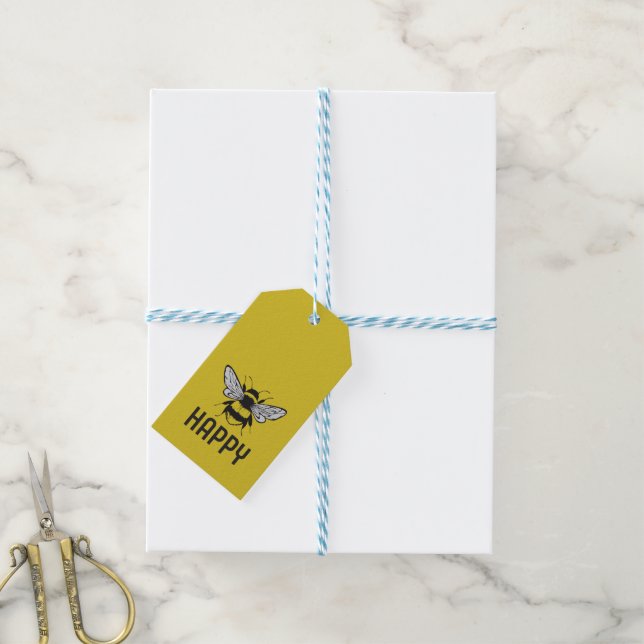 Bee Happy  Gift Tags (With Twine)