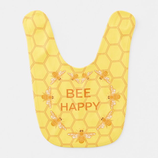 Bee Happy honey bees on yellow honeycomb Baby Bib (Front)