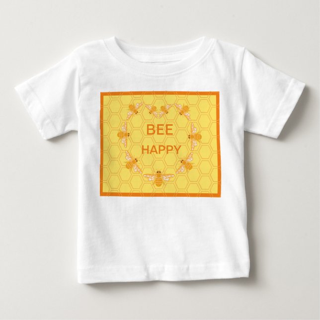 Bee Happy honey bees on yellow honeycomb Baby T-Shirt (Front)