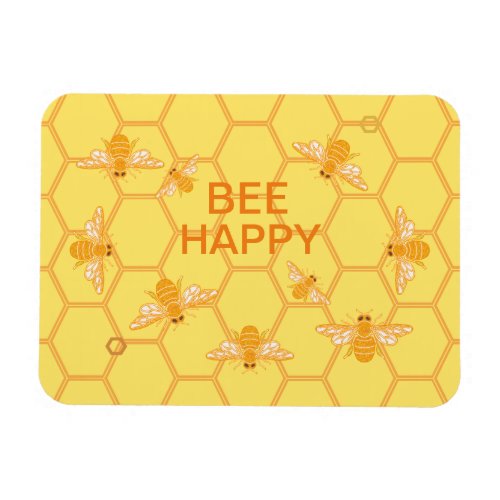 Bee Happy honey bees on yellow honeycomb Magnet