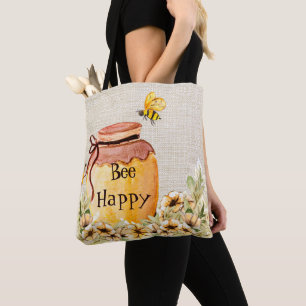 Bee happy honey pot  tote bag
