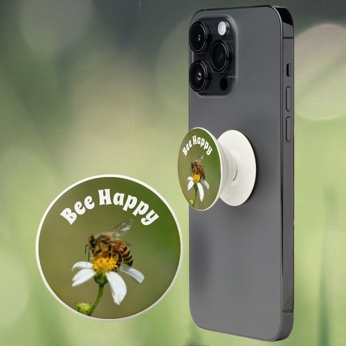 Bee Happy Honeybee and Flower Photographic PopSocket