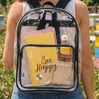Bee Happy Honeybee Positive Vibes Clear Backpack