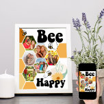 Bee Happy Honeycomb 6 Photo Collage Poster<br><div class="desc">Bee Happy Photo Collage with 6 of your favorite photos. A fun and cheerful design with honeycomb,  bumble bees,  flowers and love hearts. The photo template is set up for you to add your pictures and they will automatically display in hexagon shapes as part of the honeycomb.</div>