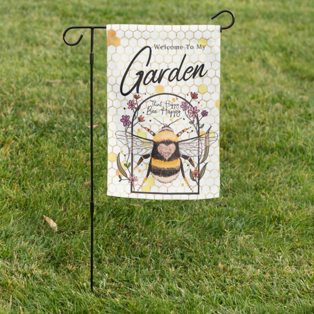 Bee Happy Honeycomb Garden Flag (In SItu)
