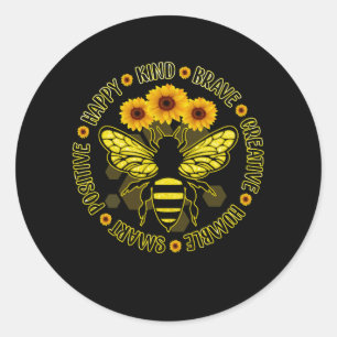 Bee Happy Kind Brave Humble Smart Positive Bumble Classic Round Sticker