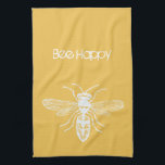 Bee Happy Kitchen Towel<br><div class="desc">bee happy inspirational happiness yellow and white</div>