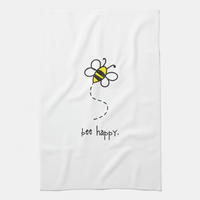 bee happy kitchen towel. towel (Vertical)