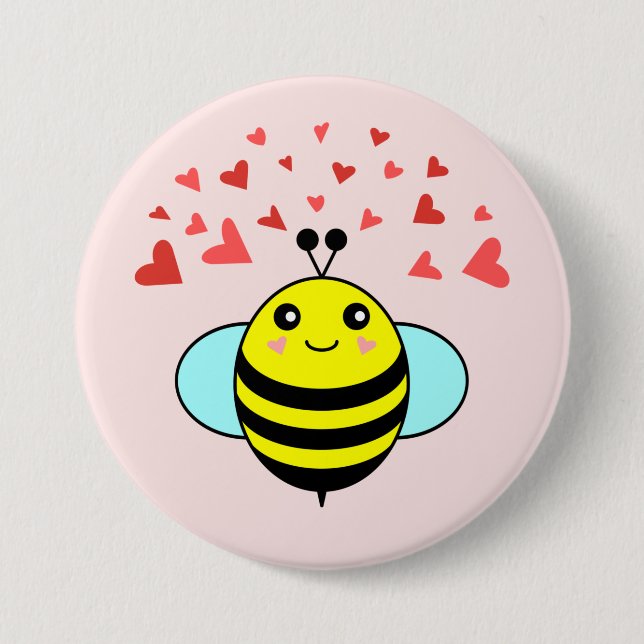 Bee Happy Love Heart Button (Front)