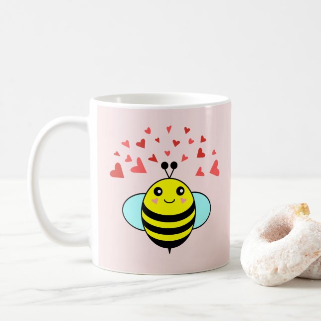 Bee Happy Love Heart Coffee Mug (With Donut)
