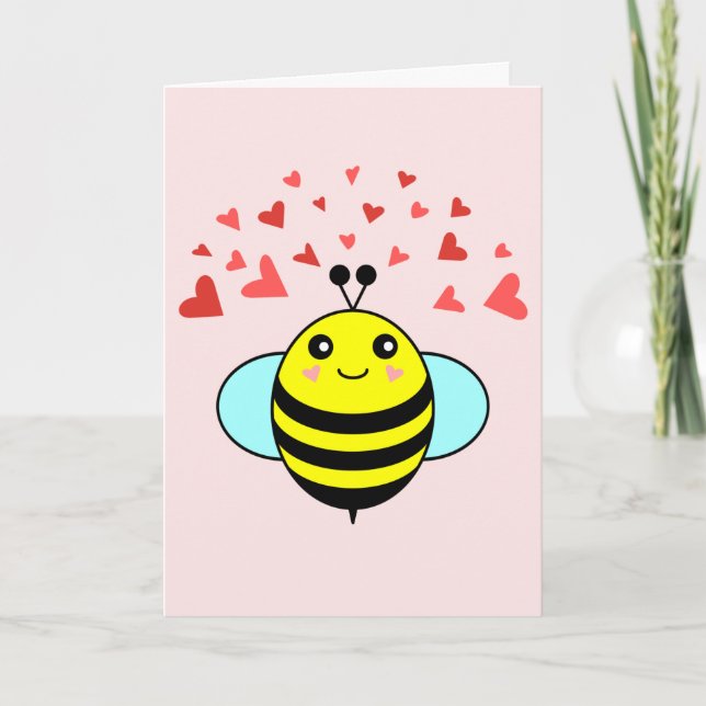Bee Happy Love Heart Valentine's Day Holiday Card (Front)