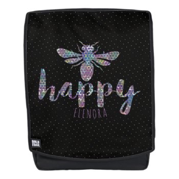 Bee Happy Modern Typography Concept Design Backpack by artOnWear at Zazzle