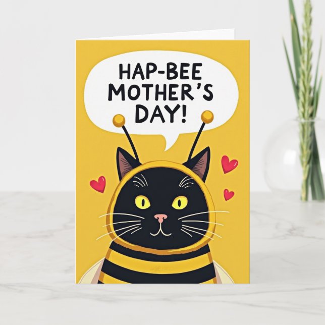 Bee Happy Mothers Day Feline Card (Front)