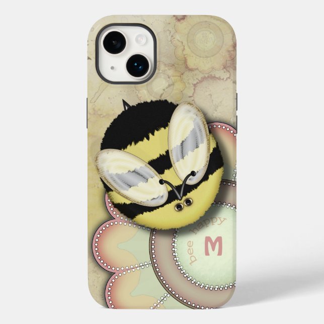 Bee Happy Personalized Monogram Case-Mate iPhone Case (Back)