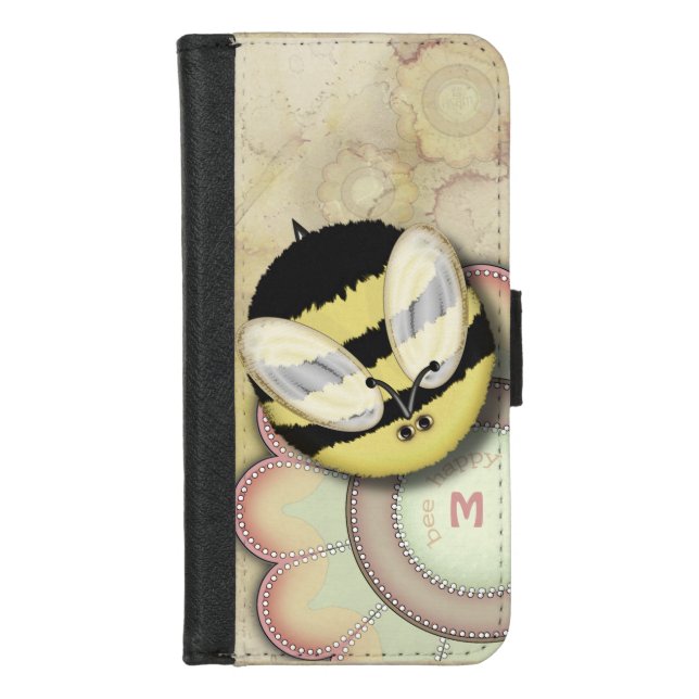 Bee Happy Personalized Monogram iPhone Wallet Case (Front)