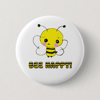 Bee happy pinback button