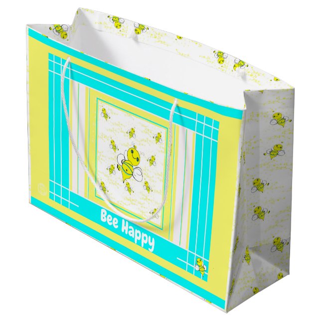 Bee Happy Present Gift Wrap Large Gift Bag (Back Angled)