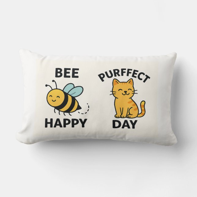 Bee Happy & Purrfect Day Lumbar Pillow (Front)