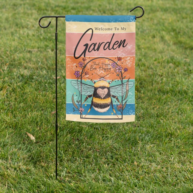 Bee Happy Rainbow Garden Flag (In SItu)