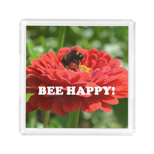 Bee Happy Red Flower Acrylic Tray (Front)
