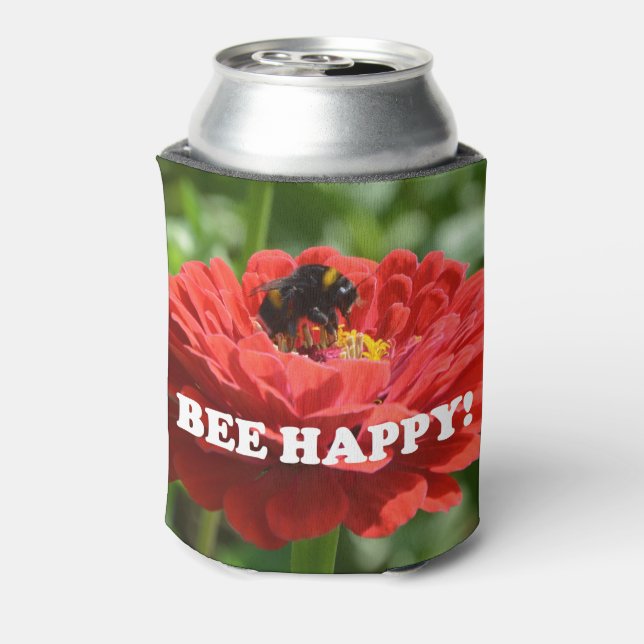 Bee Happy Red Flower Can Cooler (Can Back)