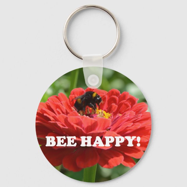 Bee Happy Red Flower Keychain (Front)